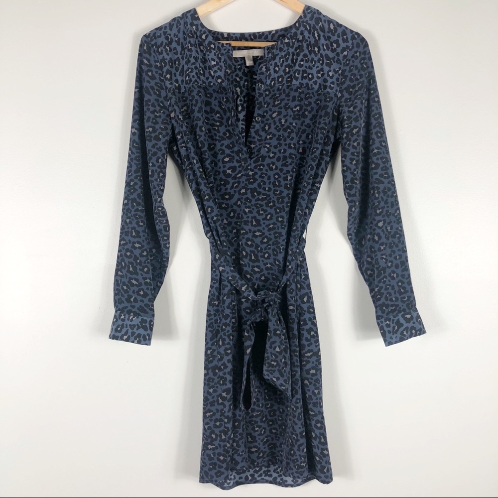 Banana Republic Blue Cheetah Print Belted Dress